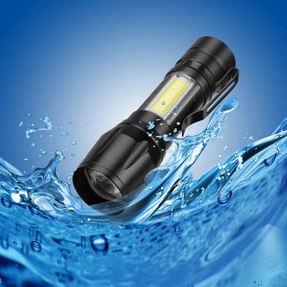 Mini LED Rechargeable Torch 3800LM XPE COB Flashlight with Zoom USB Micro USB Charging Cable & Case