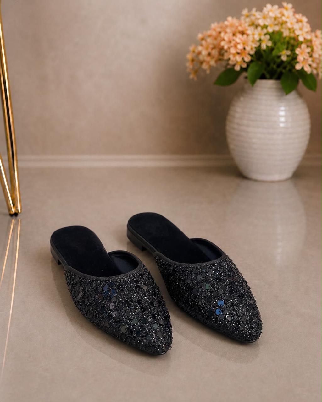 Elegant Black Sequins Mules Stylish, classy & perfect for everyday and party wear.