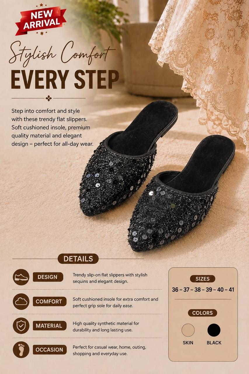 Elegant Black Sequins Mules Stylish, classy & perfect for everyday and party wear. - Image 3