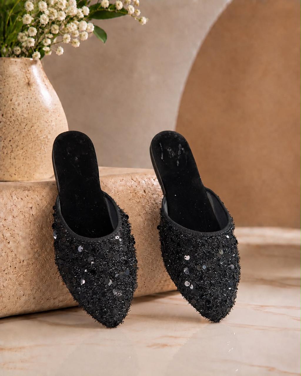 Elegant Black Sequins Mules Stylish, classy & perfect for everyday and party wear. - Image 2