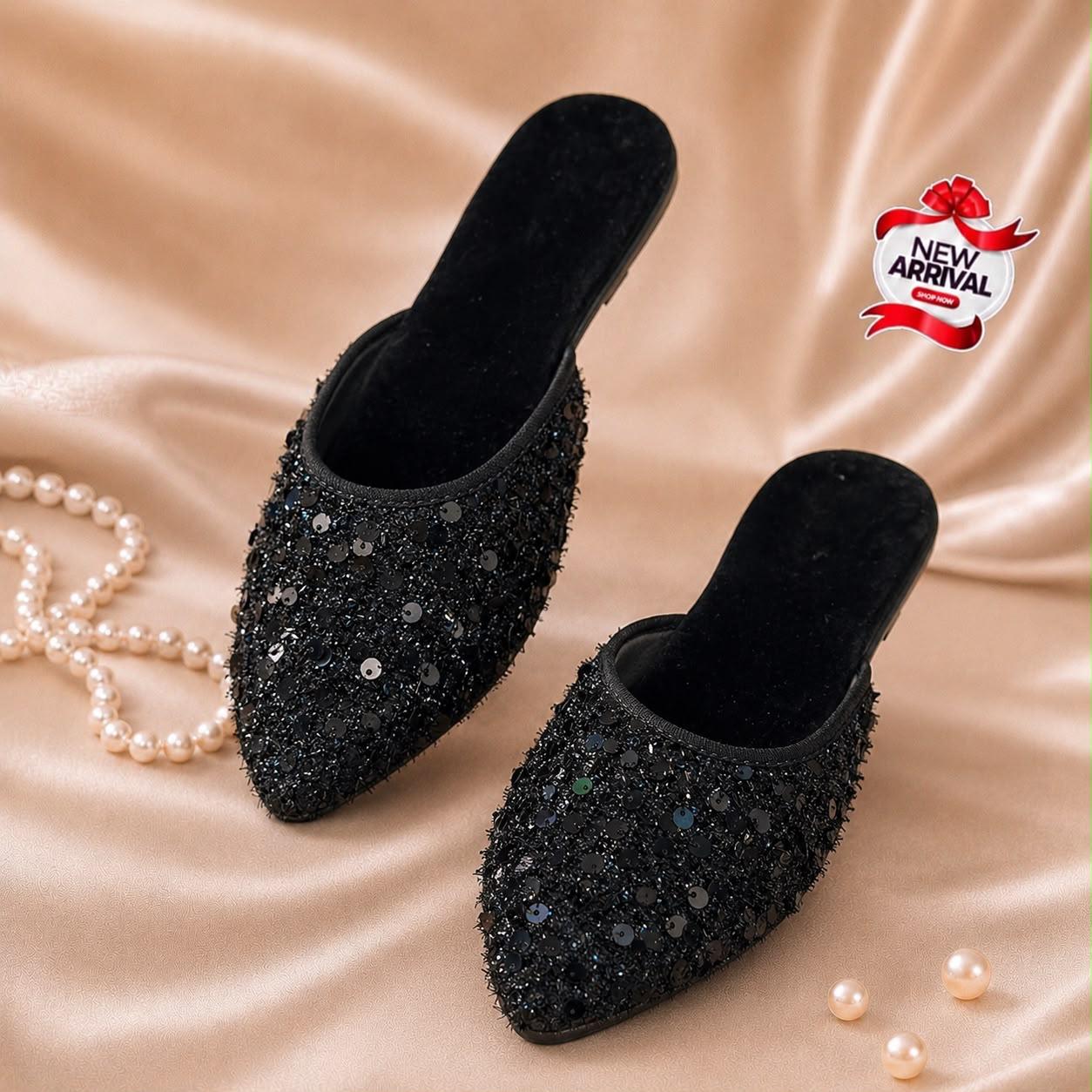 Elegant Black Sequins Mules Stylish, classy & perfect for everyday and party wear. - Image 4